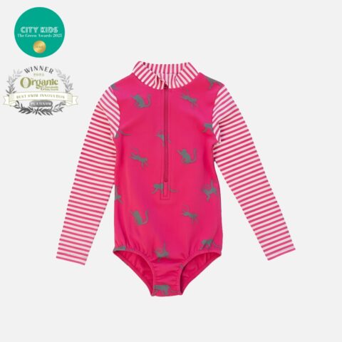 Long Sleeve Swimming Costume - Neon Pink